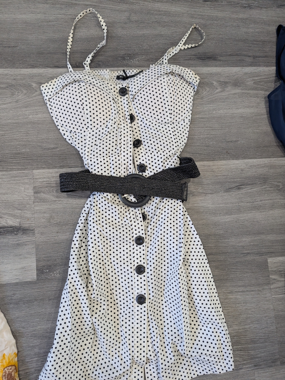 Source Unknown White Dress with Black Polka Dots and Belt